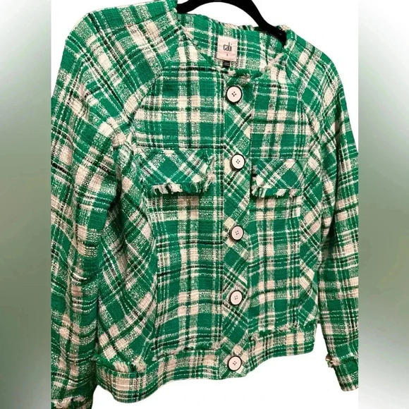 Cabi Sophia Green Plaid Tweed Button Up Library Jacket Size M - Picture 5 of 9